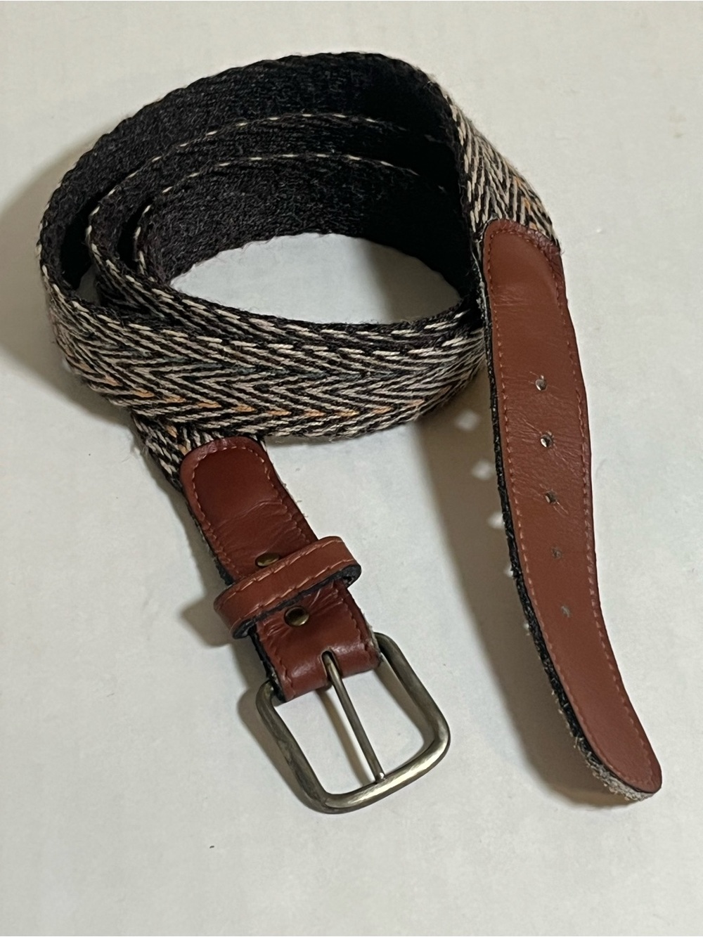 Braided Brown Leather-Trim Men’s Belt